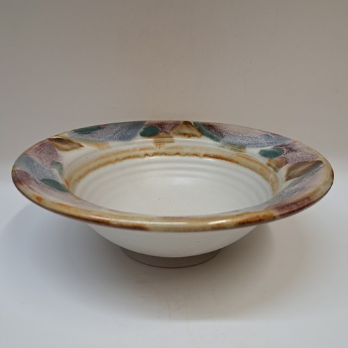 Click to view detail for #251237 Bowl 10x3 Ivory & Multi-Color Rim $22